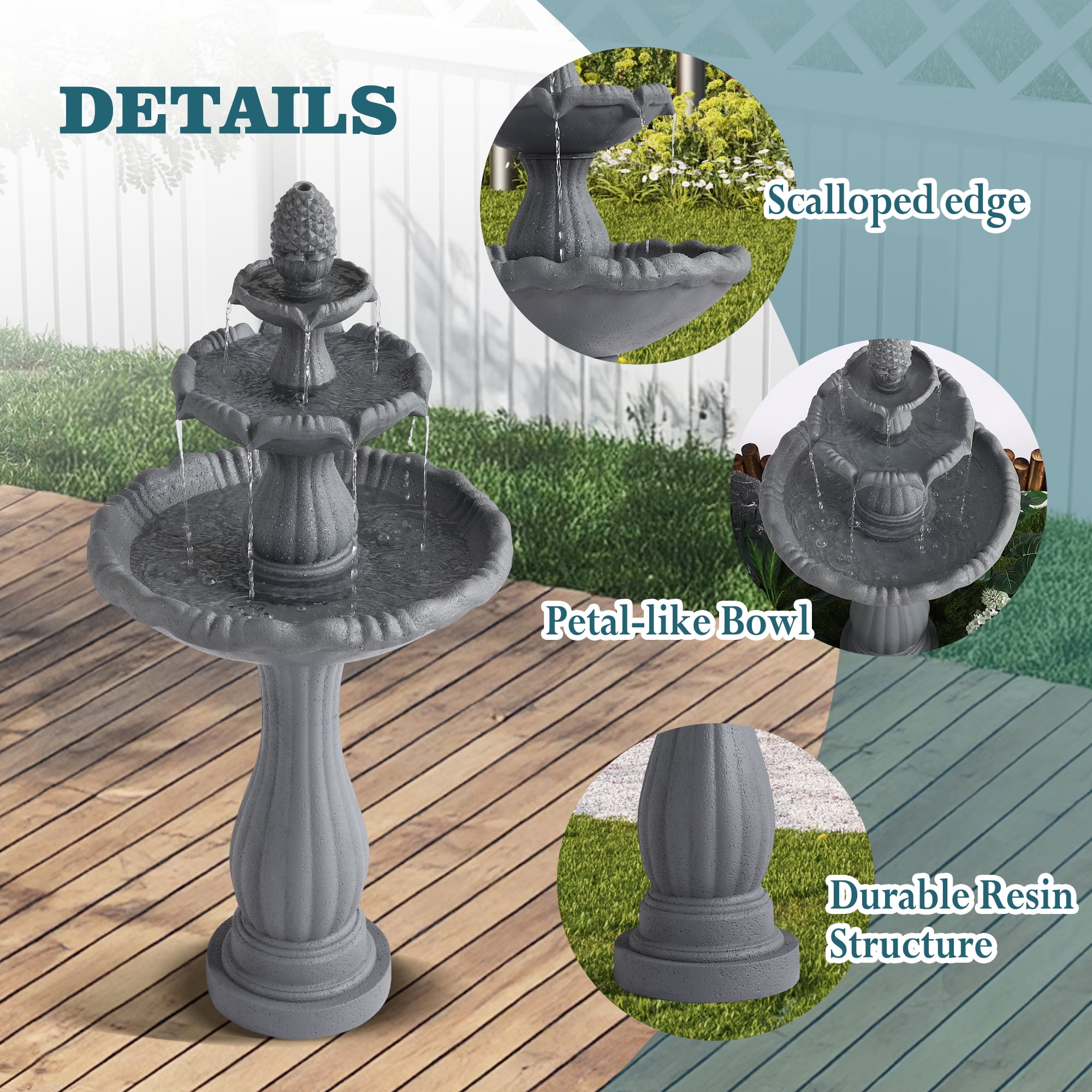 Magic Union Garden Water Fountain Outdoor, 47.3" High Large Roman Italian Indoor Waterfalls, 3-Tier Standing Water Feature Fountains w/Pump & Pineapple Top for Outside Patio, Yard and Lawn
