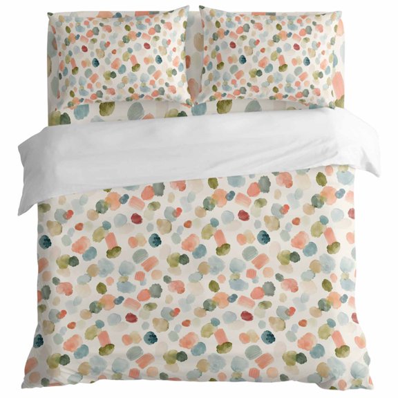 Watercolor Dot Duvet Cover Set Queen Size, Minimalist Soft Sage Green Blue Pink Ditsy Floral 4 Piece Bedding Set with Zipper Closure & Corner Ties Soft Breathable Comforter Cover for Bedroom