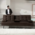 thumbnail image 3 of Vineego Modern Sofa Bed Faux Leather Couch Convertible Futon with Two Cupholders, Brown, 3 of 8