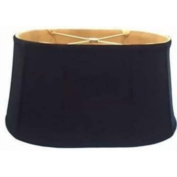 Black with Gold Interior 16 Inch Shallow Retro Oval Lampshade with Matching Harp