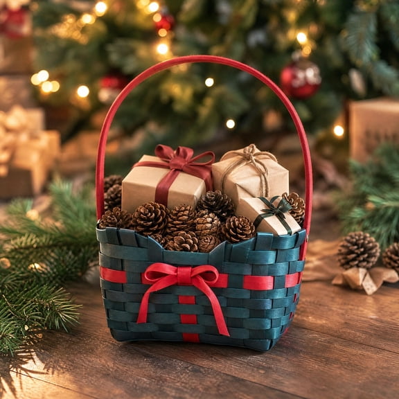 Fmbmuo Snack Candy Storage Containers , Christmas Woven Wood Gift Basket With Handle Christmas Decorations For Nursery Cosmetic Toy Sundries Storage