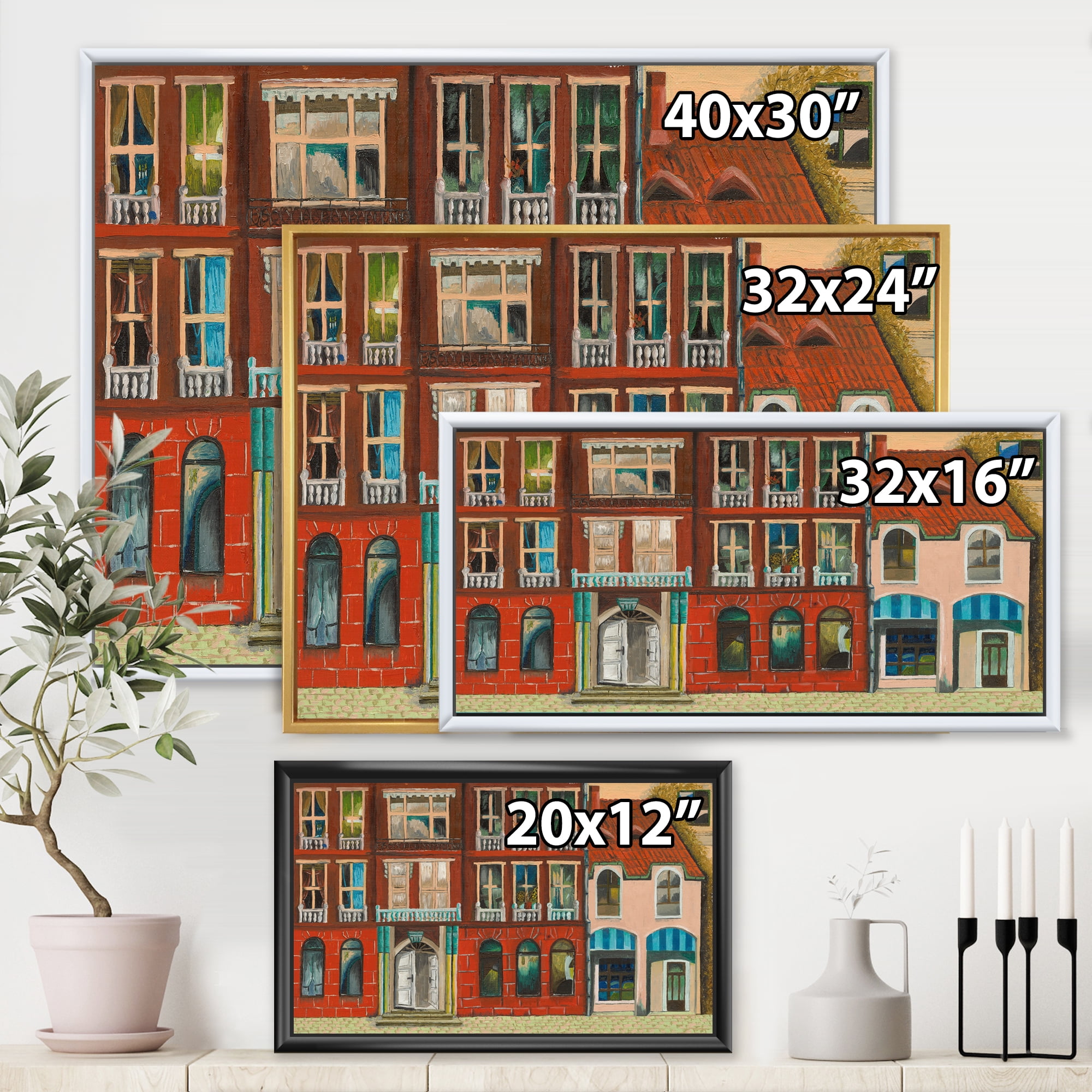 Designart 'Vintage Red Facade of Shop In Paris I' French Country Framed Canvas Wall Art Print