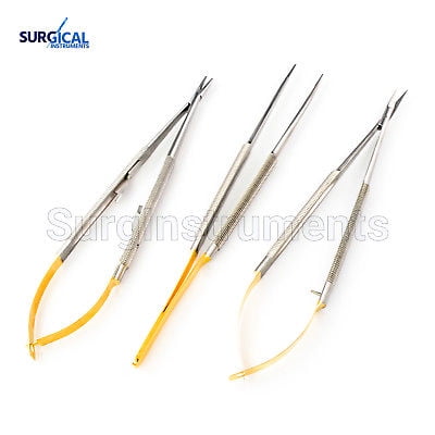 3 Castroviejo Micro Scissors Needle Holder Curved TC Forceps Dental Eye Set Kit