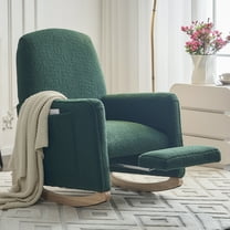 Rocking Chair Nursery, Nursery Rocking Chairs with Adjustable Footrest and Side Pocket, Comfy Rocking Chairs in Teddy Fabric, Reading Arm Glider Chair for Living Room, Bedroom, Offices, Green