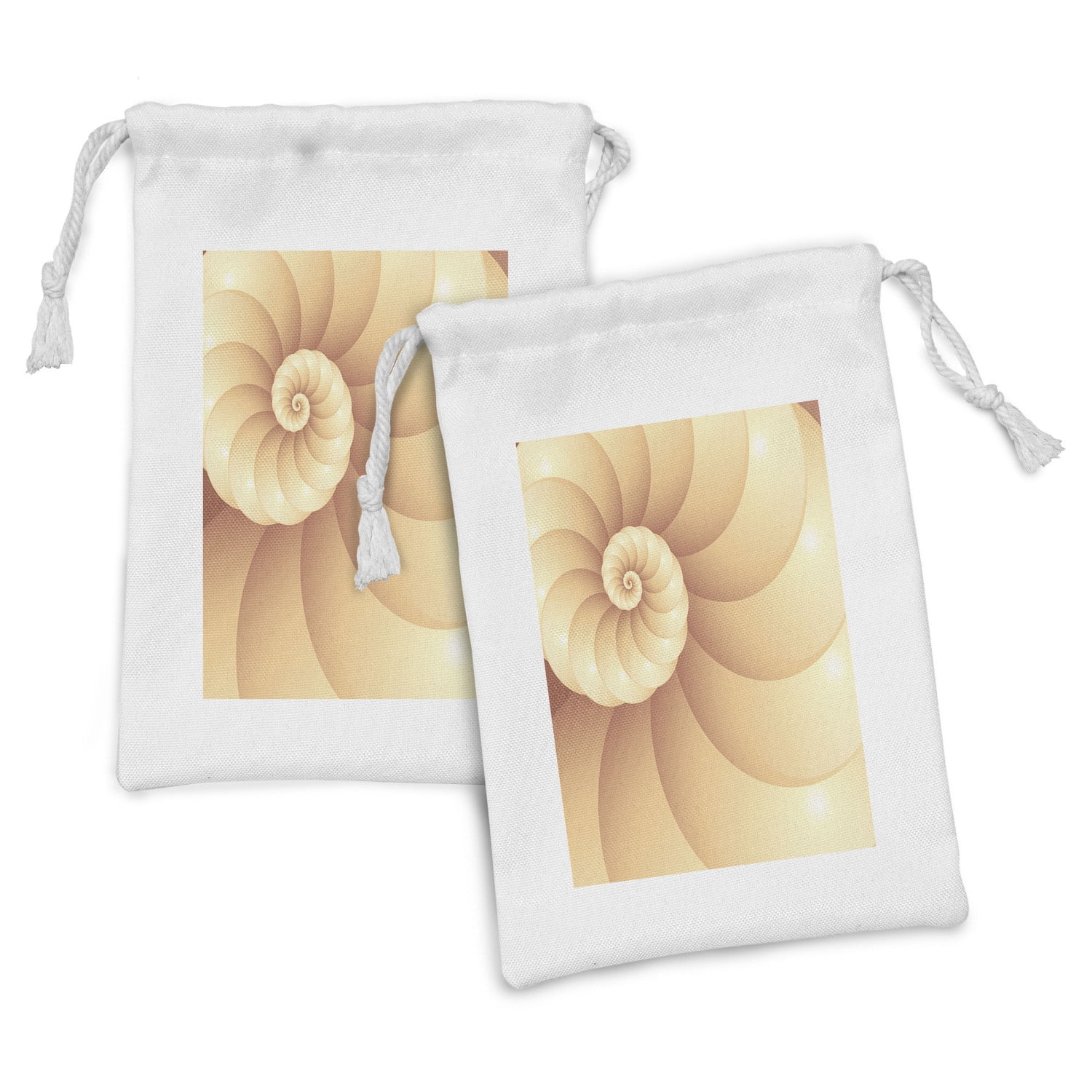 Pouch Snail Shell Snail Fabric Pouch Set of 2, Abstract Spiral Helix Marine Shell Natural ...