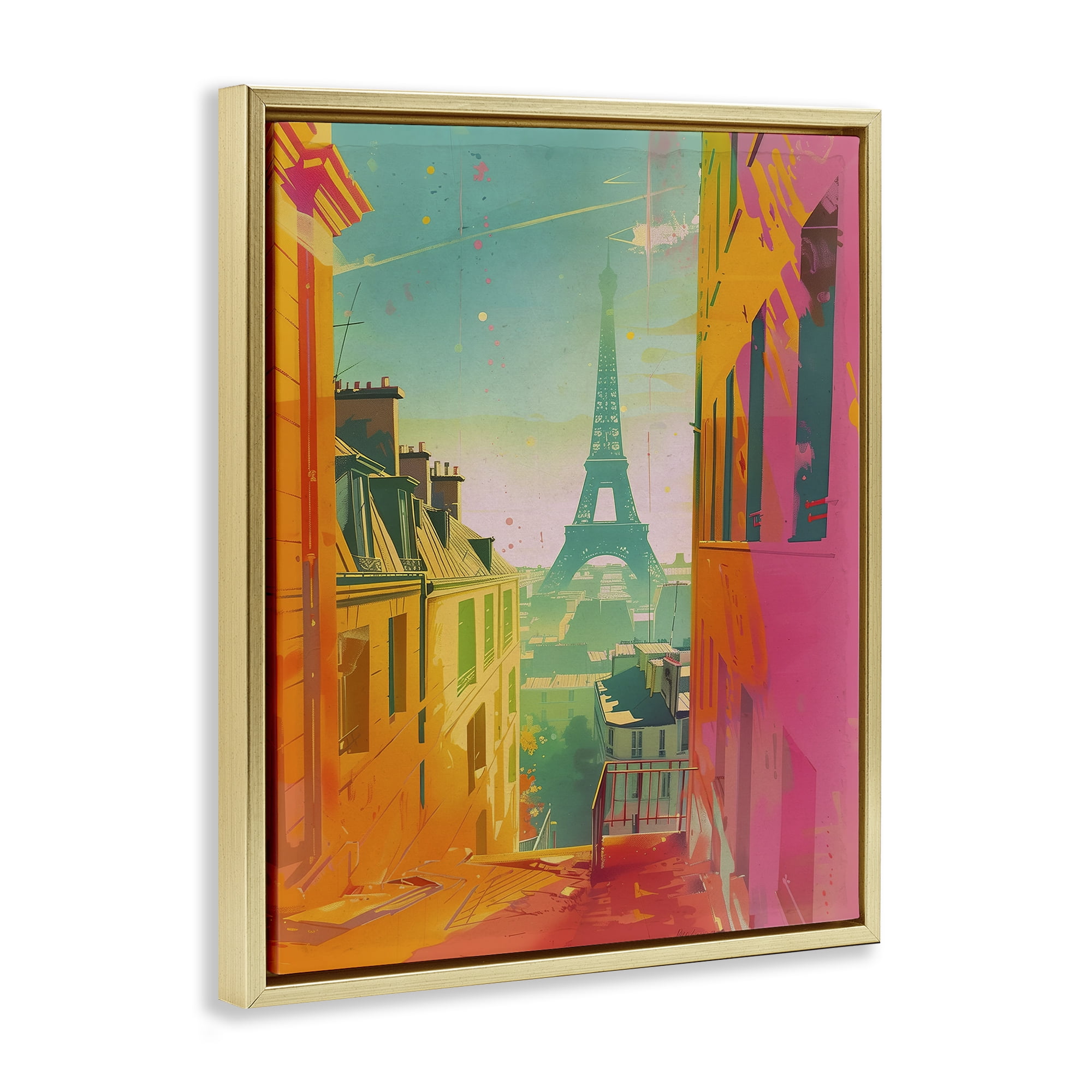 Stupell Industries Modern Paris Tower Town & City Painting Gold Floater Framed Art Print Wall Art, 25 x 31