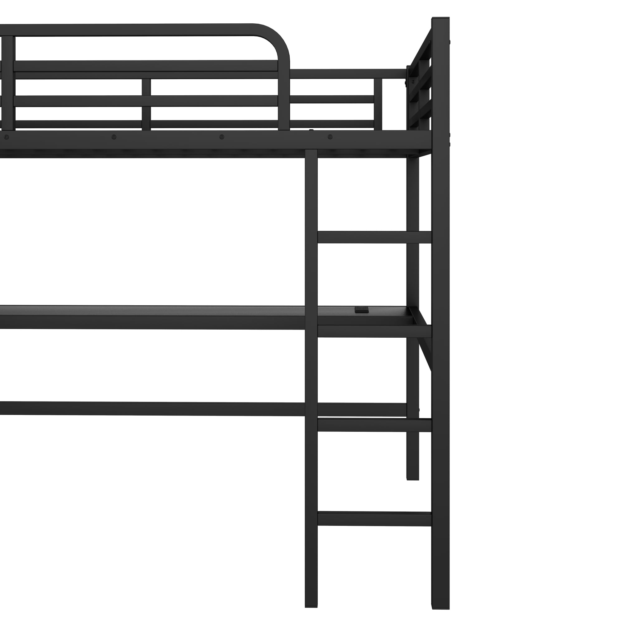 Queen Size Loft Bed with Power Outlet and LED Lighted, Heavy-Duty Metal Bed Frame,Space-Saving, Noise Reduced, Black