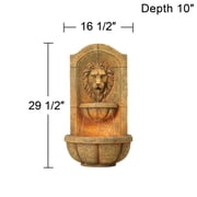 Royal Lion Head 29 1/2 High Large Italian Indoor Outdoor Decor Faux Stone Wall Fountain with Light LED Garden