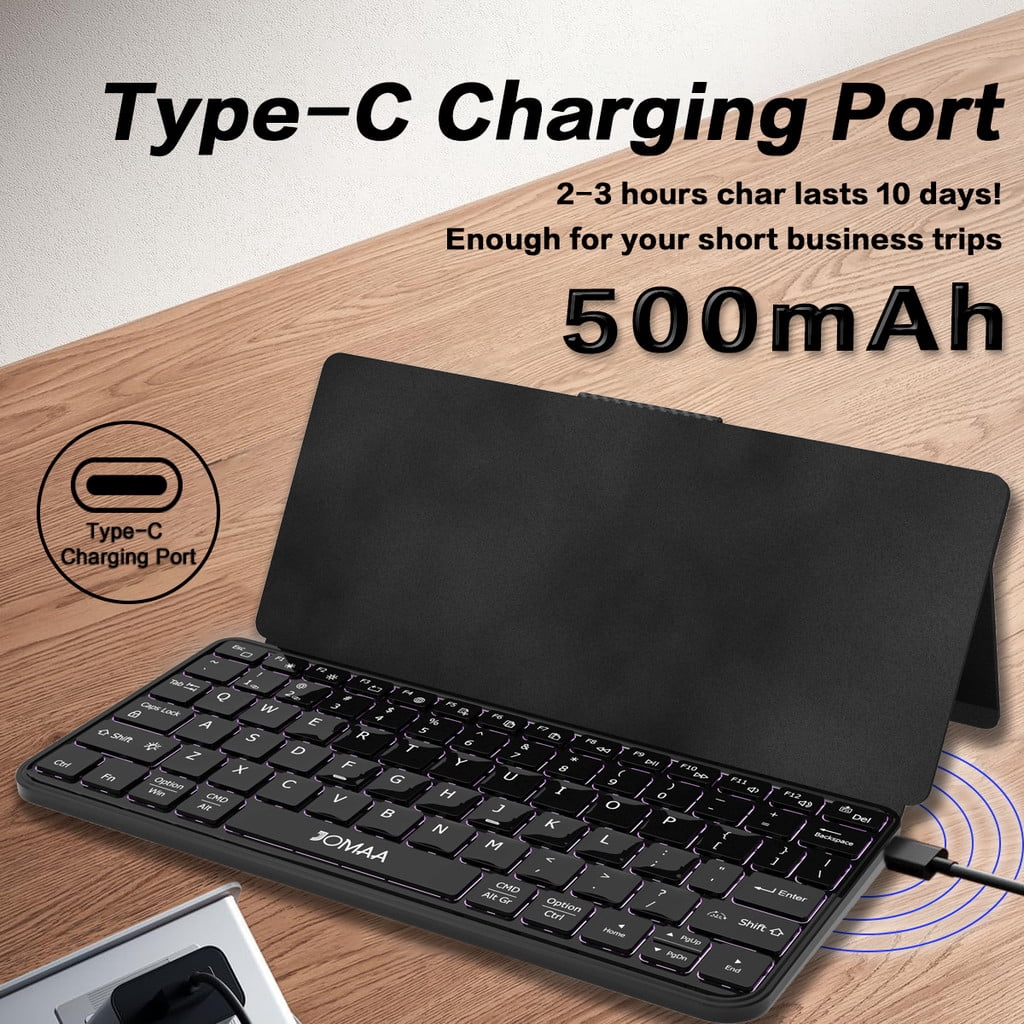Mini Dual Bluetooth Keyboard with Any-Angle Kickstand & Leather Cover, Wireless Backlit Keyboard for Cell Phone, Ultra-Slim Portable, Rechargeable
