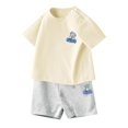 thumbnail image 1 of MIASHUI Ensemble d'Été Deux Pièces T-Shirts Graphiques à Manches Courtes et Shorts, Beige, 2-3 Ans, 1 of 4