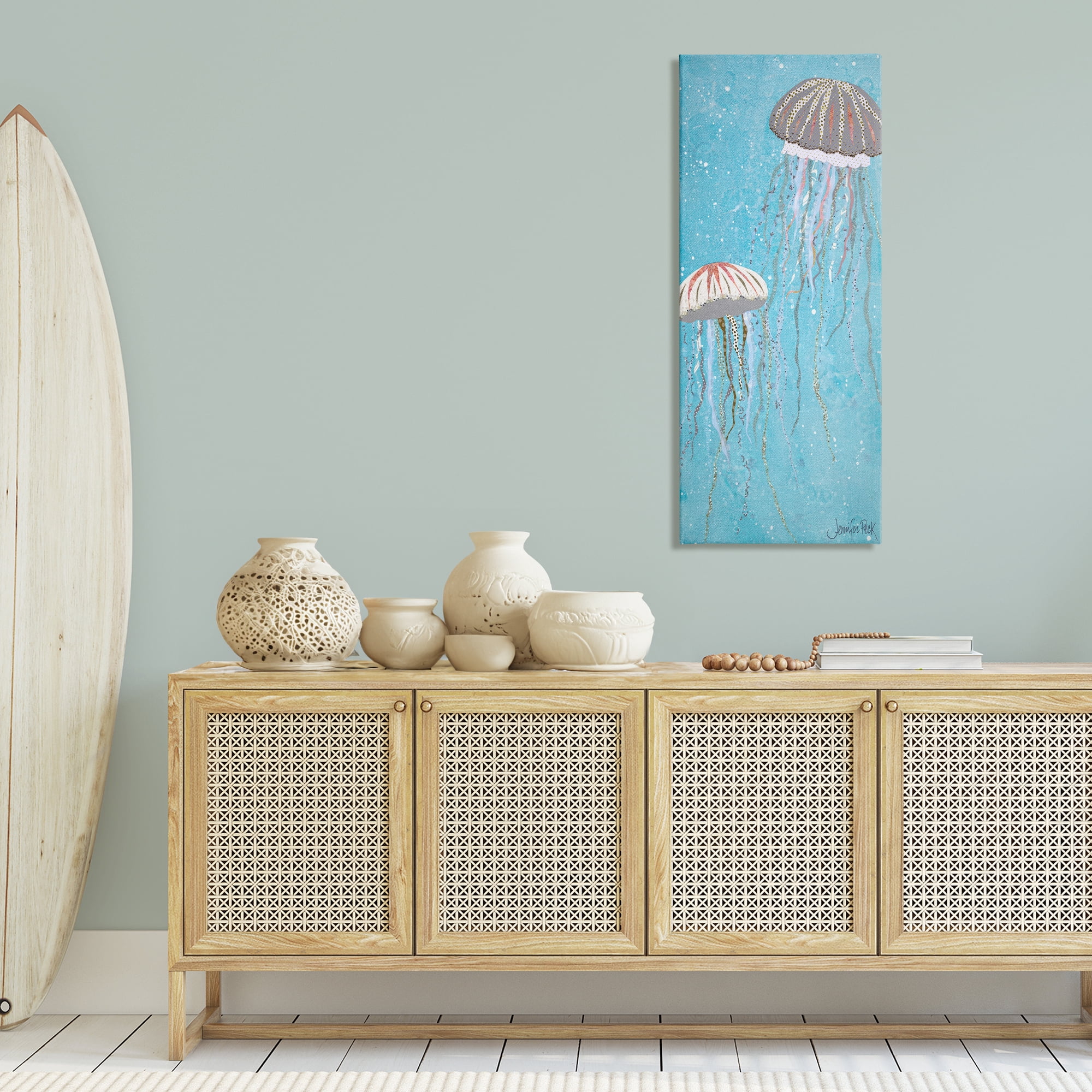 Stupell Industries Crystal Jellyfish Motif Animals & Insects Painting Gallery Wrapped Canvas Art Print Wall Art, 20 x 48