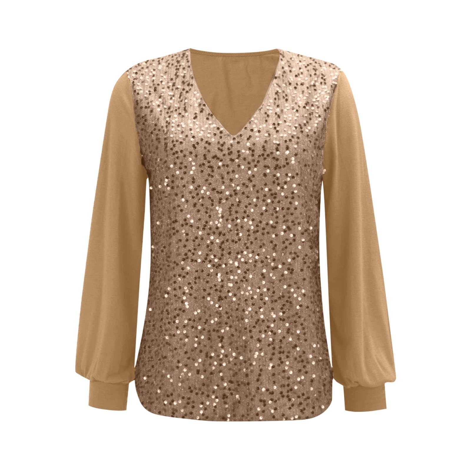 Tunique Paillettes Femme Manches Longues – Col Rond, Grande Taille | Haut Séquent éclatant Pour Soirée, Quotidien - 2