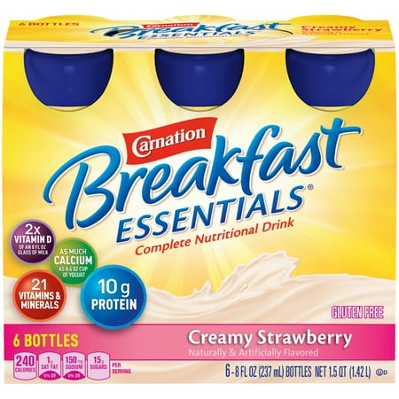 Carnation Breakfast Essentials Creamy Strawberry Flavor 8 Ounce Container Bottle Ready to Use, 12230500 - CASE OF 24