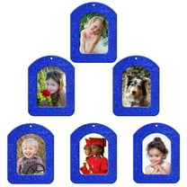 Expressly Yours! Mini Magnetic Glitter Picture Frame Christmas Ornaments with Photo Protectors, Vertical Blue, 6-Pack