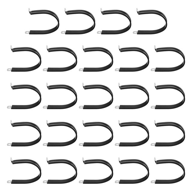24Pcs 60mm(2-3/8") Abrazadera de cable aislada con recubrimiento de goma de acero inoxidable R-Tube Strap Clamp, Negro