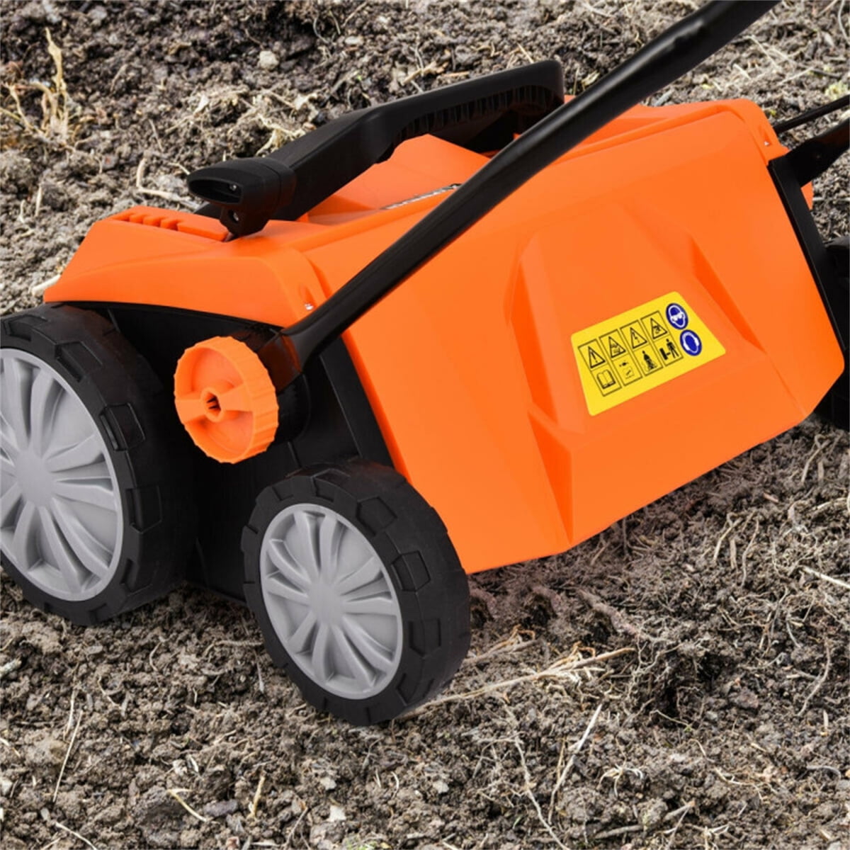 Electric Lawn Dethatcher Scarifier 15 Inch 13 Amp Power with 50L Collection Bag 4 Position Depth Adjustable for Yard Dethatching Soil Aeration Lawn Care Maintenance Thatch Removal Orange