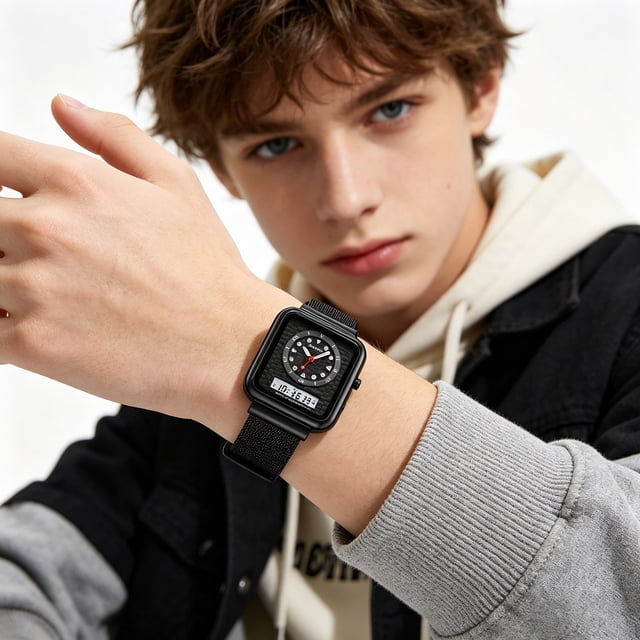 Reloj Electrónico Digital con Pulsera de Malla de Acero, Reloj Deportivo Casual Impermeable para Adolescentes y Adultos, Resistencia al Agua de 30M, Diseño Delgado y Ligero
