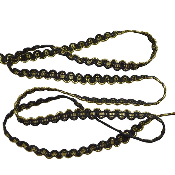 EeaseMX Cinta trenzada de 0,6 cm y 10 m para decoración de bodas, cumpleaños, fiestas y eventos (negro y dorado).