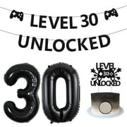 Sursurprise Level 30 CORNET Unlocked Birthday Decorations, Level 30 Unlocked Banner Cake Topper Number 30 Balloons for Gamer 30th Birthday Party Decorations, Video Game Birthday Party Supplies