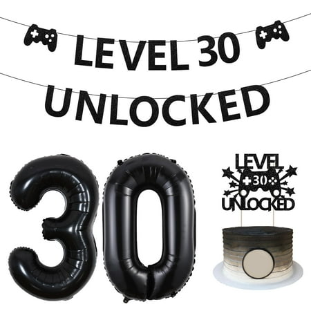 Sursurprise Level 30 CORNET Unlocked Birthday Decorations, Level 30 Unlocked Banner Cake Topper Number 30 Balloons for Gamer 30th Birthday Party Decorations, Video Game Birthday Party Supplies