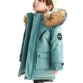 thumbnail image 2 of Kids Warm Coat Solid Color Zip Up Hooded Mid-Length Pocket Thick Warm Jacket Unisex Casual Outerwear For Boys Girls Blue 9-10Years, 2 of 7