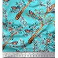 thumbnail image 1 of Soimoi Green Modal Satin Fabric Blue Floral & American Robin Bird Fabric Prints by Yard 42 Inch Wide, 1 of 3