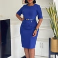 thumbnail image 3 of AURA Plus Size Elegant High Waist Bodycon Midi Dress with Belt 2024 Summer Solid Color Office Five Sleeve Work Dress, 3 of 10