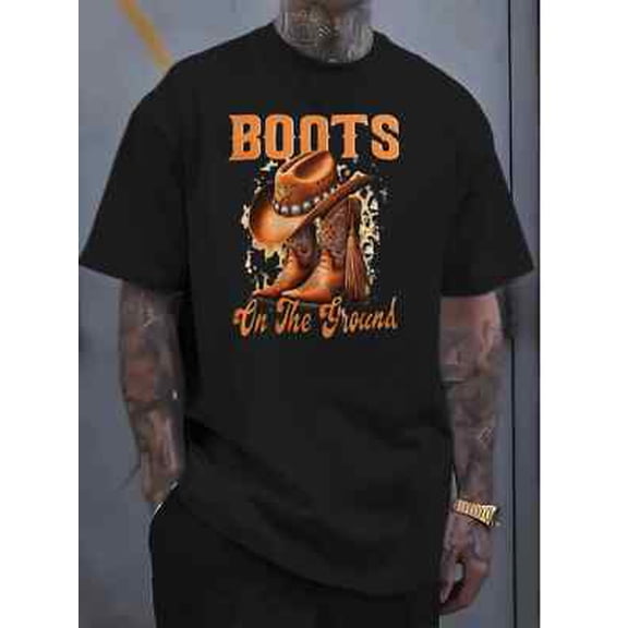 Velto Men's Western Cowboy Boots Graphic T-Shirt - "Boots On The Ground" Design All Size S-5XL