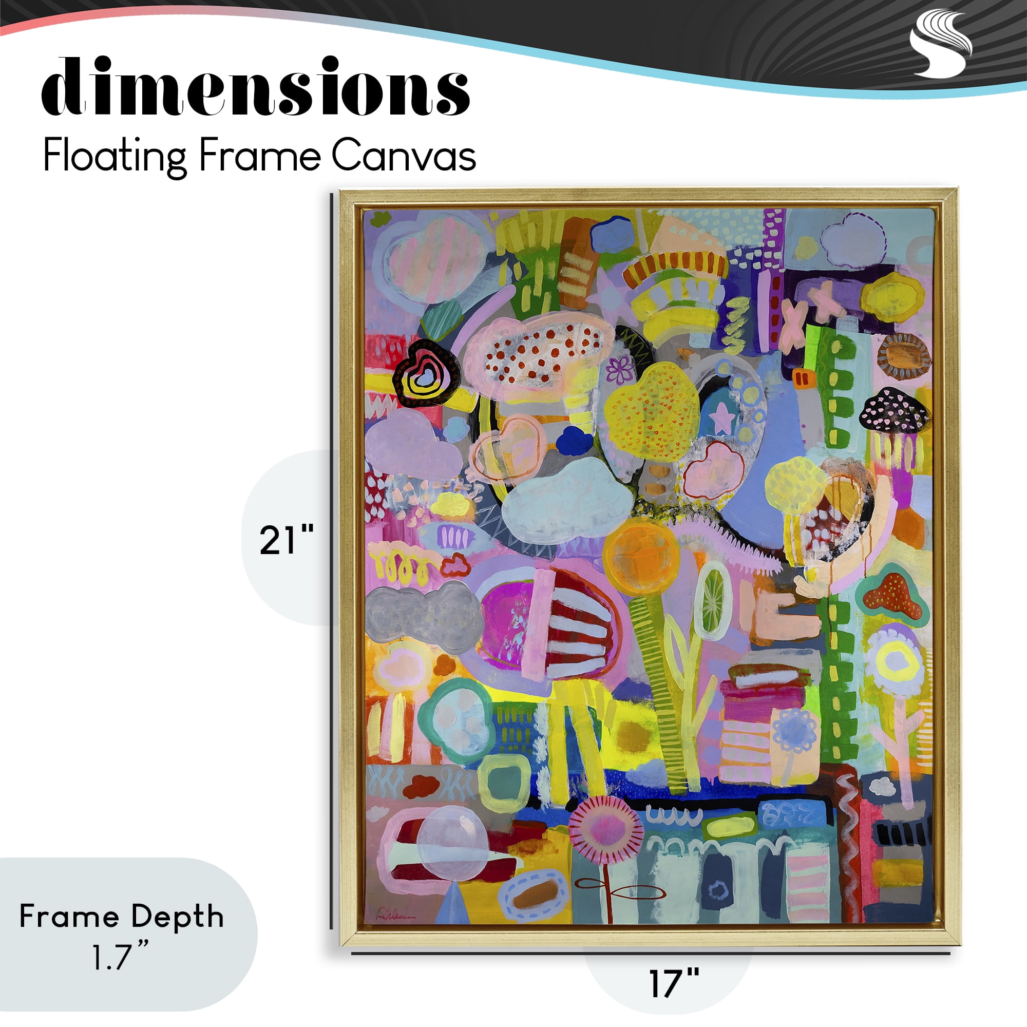 Stupell Industries Big Happy Whimsical Collage Gold Framed Floater Canvas Wall Art, design by Mary Robertson