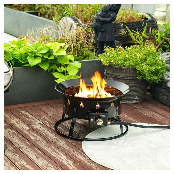 19" Propane Gas Fire Pit, 50000 BTU Outdoor Heater, Round Steel Patio Firebowl Black   Garden & Outdoor   Classic,French,Luxury,Modern   Steel