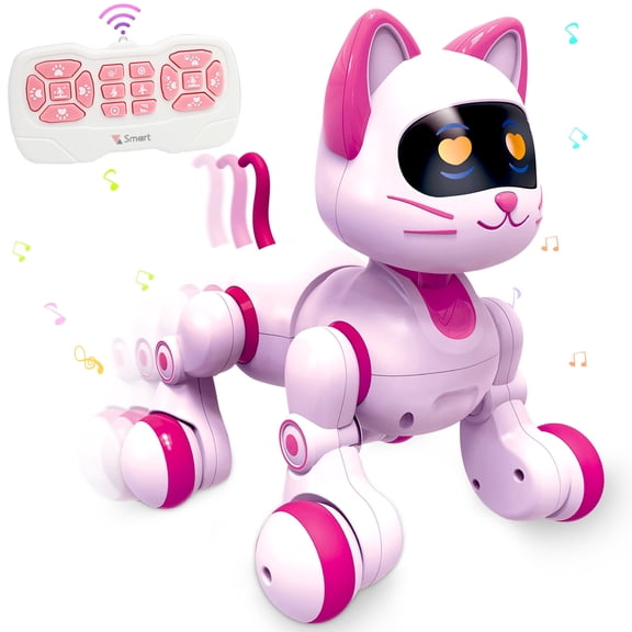 Remote Control Robot Cat, Intelligent Electronic Pet, Multi-Functional Programmable Singing and Dancing Toys, 8 Years and Up, Pink