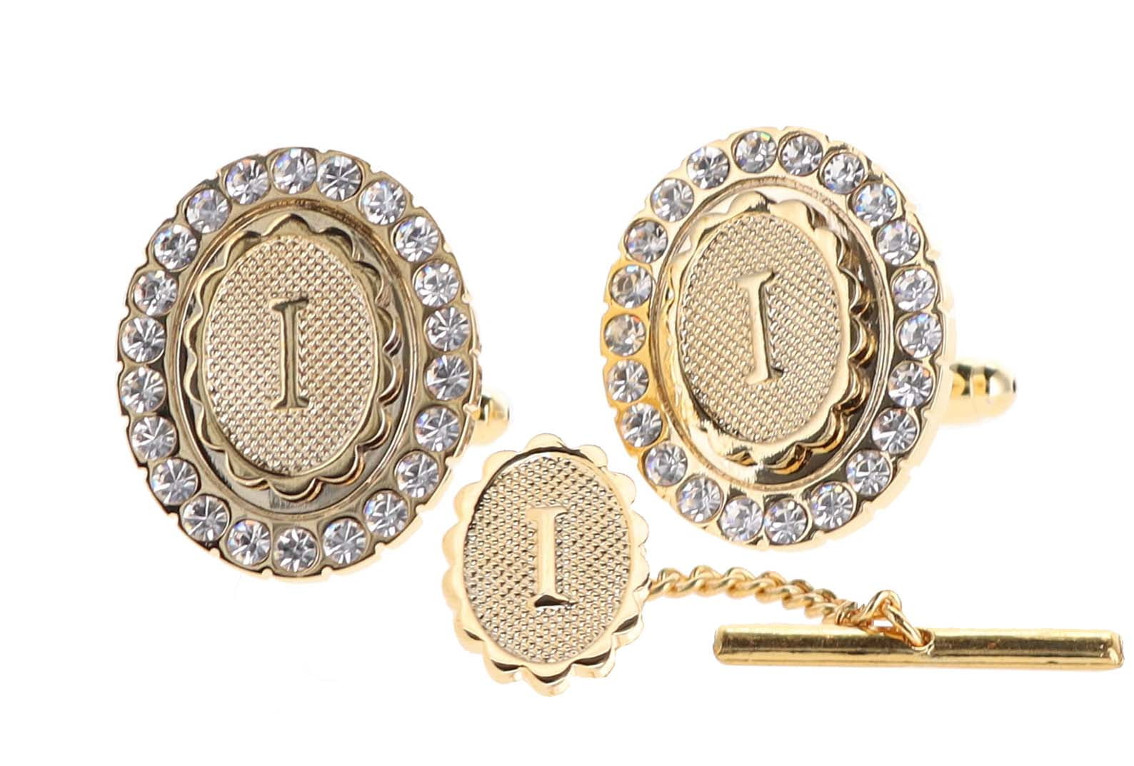 Vittorio Vico Unisex Gold & Silver Bling Initial Cufflinks & Tie Tack Set: A to Z