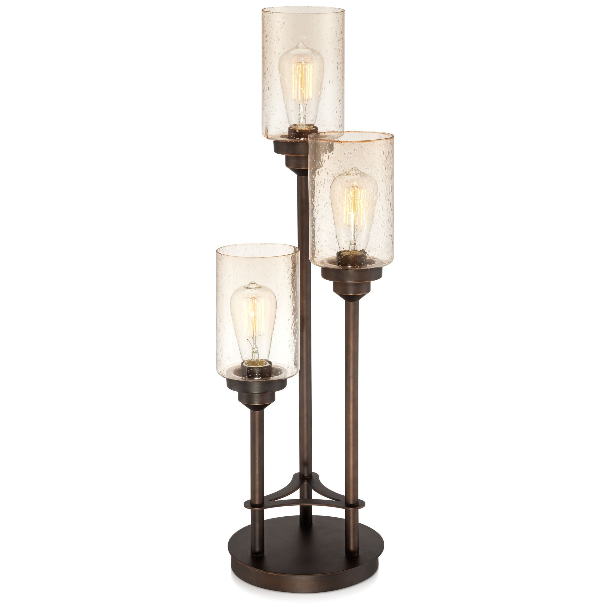Franklin Iron Works Libby Rustic Farmhouse Table Lamp 30" Tall Bronze Metal LED Amber Seeded Glass Shade for Bedroom Living Room Bedside Nightstand