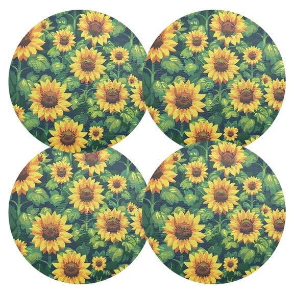 Ryvnso Summer Sunflower and Leaves Round Plate Mats Dining Table Placemat Set of 4 for Holiday Decoration