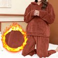 thumbnail image 4 of Mutghys Winter Pajamas for Women Set Fleece Hooded Long Sleeve Top with Pockets Elastic Waist Long Pants Home Lounging Soft Comfy Warm Sleepwear Set, 4 of 8