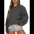 thumbnail image 2 of Sudaderas de Larga para Mujer, Cuello Redondo, Jerséis Holgados, Tops de Otoño Gris Oscuro L, 2 of 9