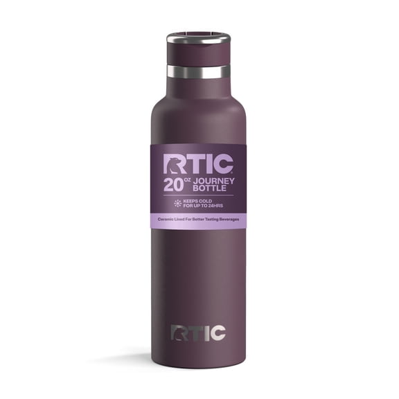 RTIC 20 oz Ceramic Lined Insulated Journey Water Bottle, Leak-Proof Lid, Plum