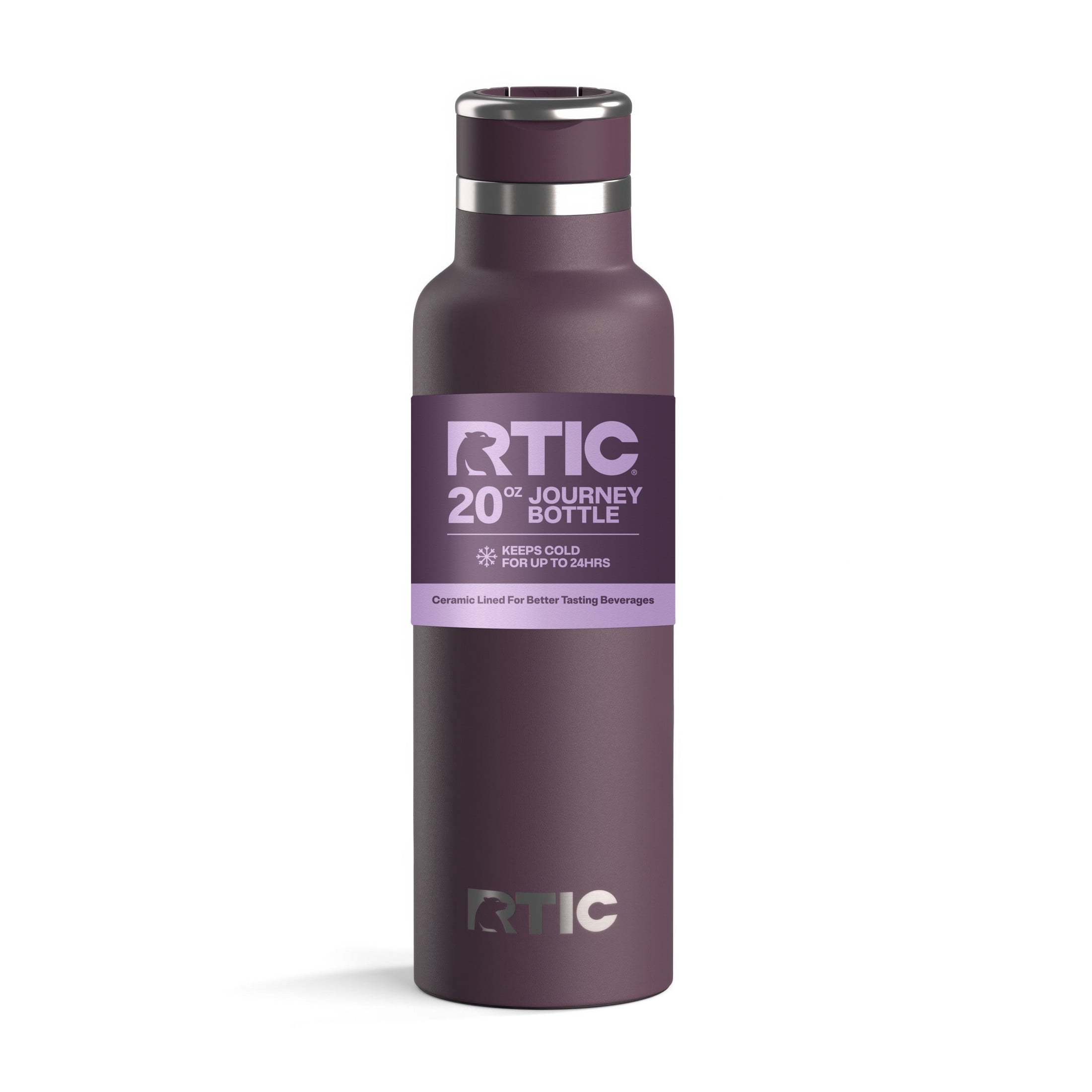 RTIC 20 oz Ceramic Lined Insulated Journey Water Bottle, Leak-Proof Lid, Plum