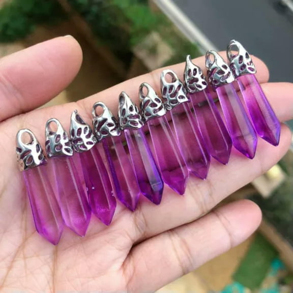 K-KED 10pcs Colors Crystal Hexagon Point Pendant Chakra Reiki Healing Amulet Gift