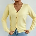 thumbnail image 3 of Button Sweaters for Women Winter Knit Open Front Crop Cardigan Sweaters Solid Long Sleeve V-Neck Pullover Shirts Tunic Tops, 3 of 8