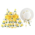 thumbnail image 3 of Girls Spring Outfits Cute Sleeveless Bow Flower Print Dress and Hat 2 Piece Set Girl Clothes Yellow 3-4 Years, 3 of 4