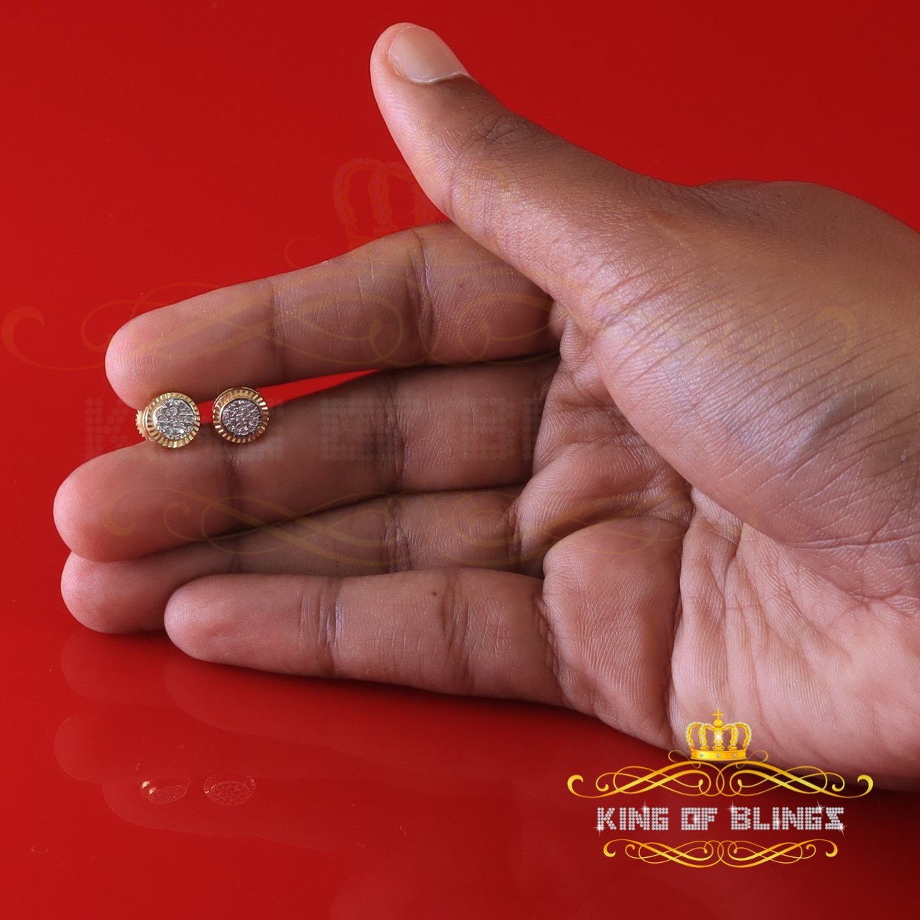 King of Bling's Real 10k Yellow Gold with Real 0.12CT Diamonds Stud Earrings For Women And Men