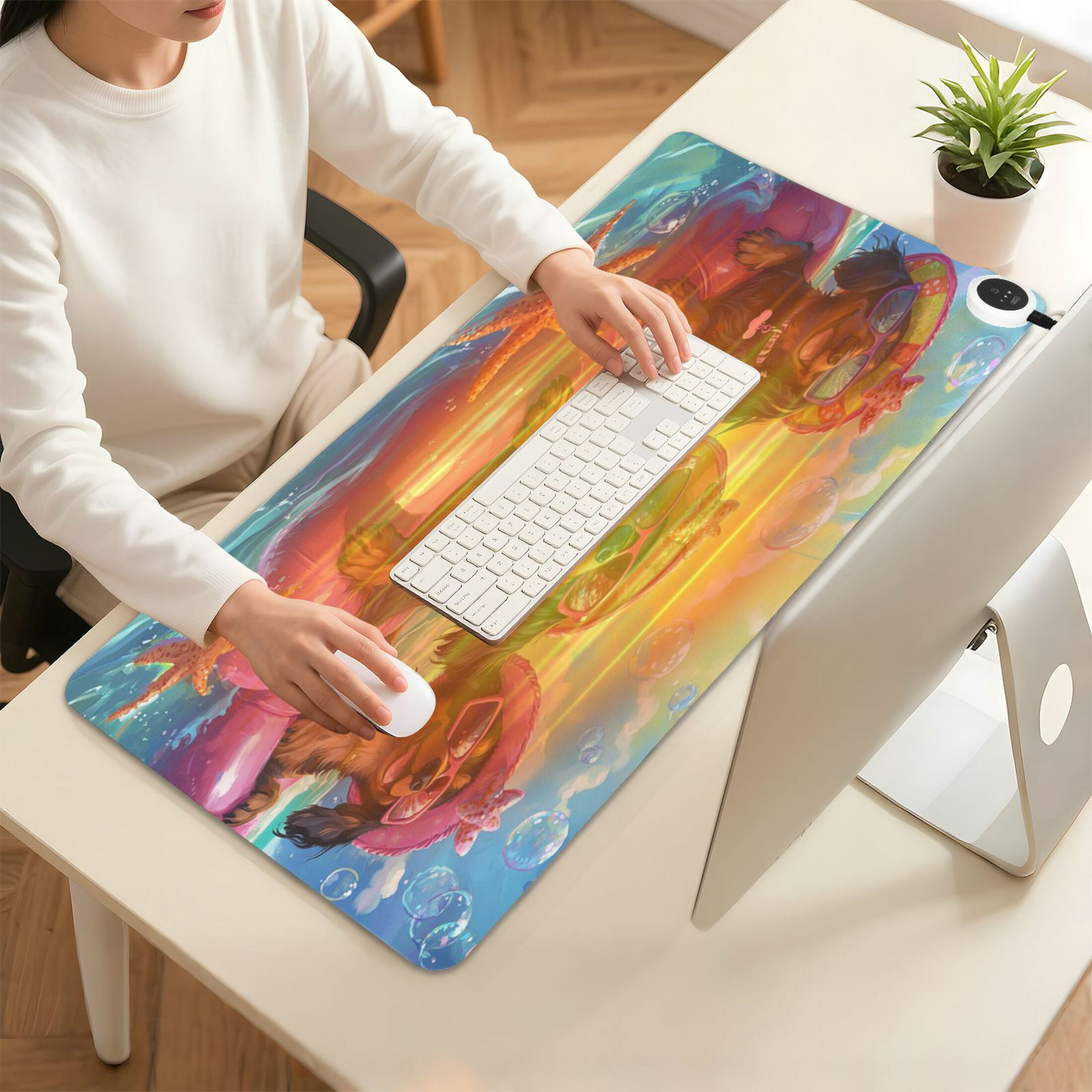 Wobogo Summer Dachshunds Heated Mouse Pad Extra-Large Desk Mat With 3 Heating Levels and 3-hour Auto Shut-Off Protection Ideal for Computer Keyboards Home Office Hand-warming Essential 31.5in × 13in