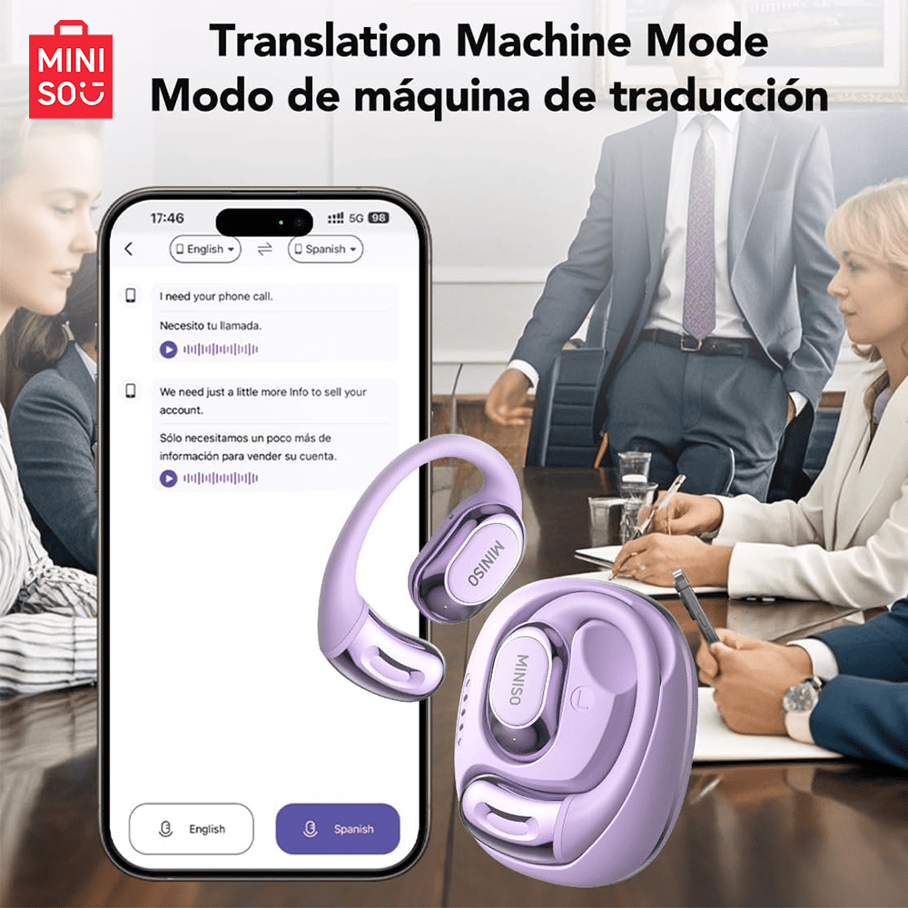 MINISO Al Translation Headphones True Wireless Headphones Support 135 Languages Open Ear Earbuds Long Battery Life