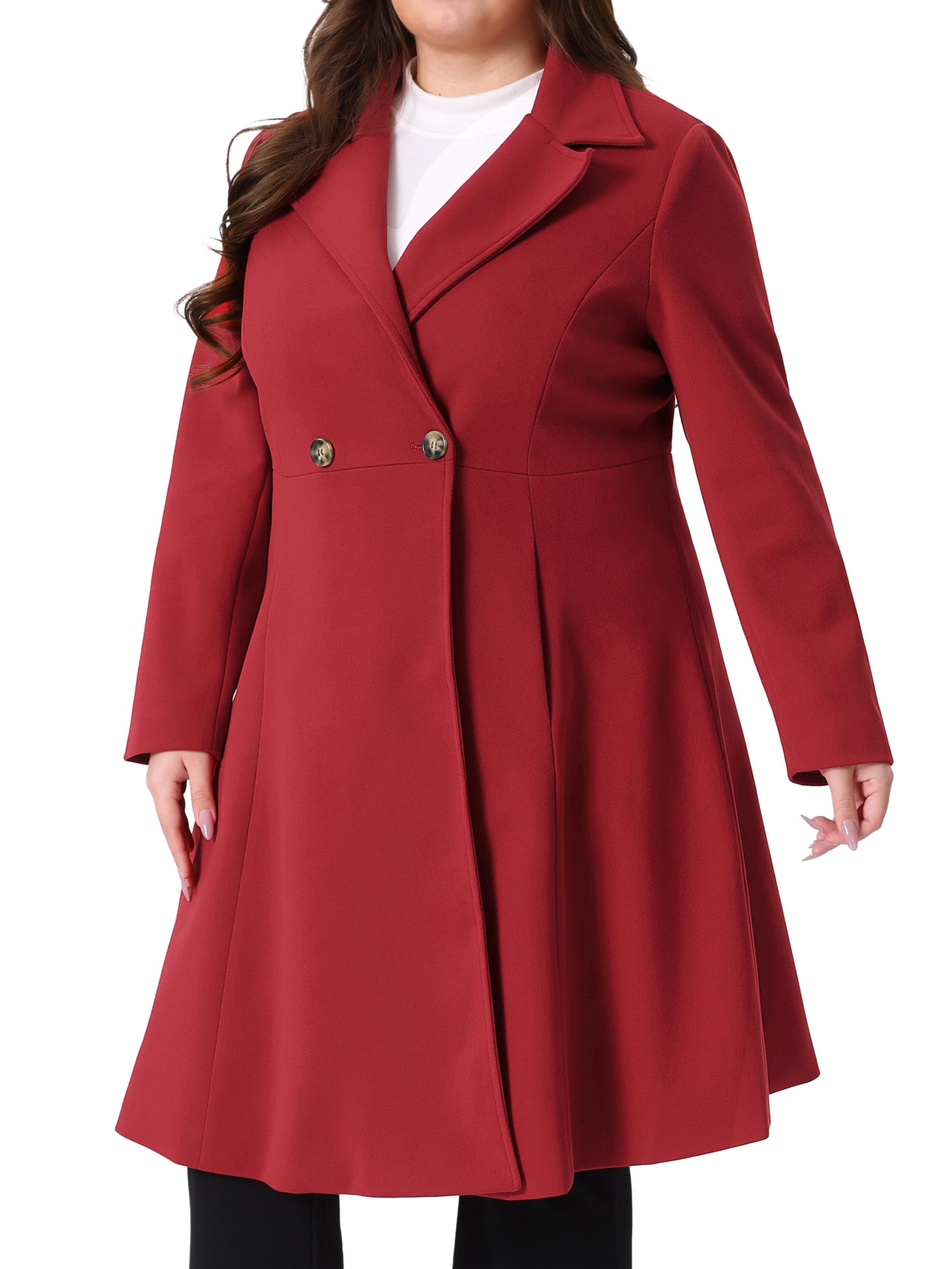 DARING DIVA Women's Plus Size Notch Lapel Double Breasted A Line Coat 4X Burgundy