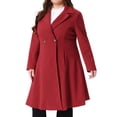 thumbnail image 2 of DARING DIVA Women's Plus Size Notch Lapel Double Breasted A Line Coat 4X Burgundy, 2 of 6