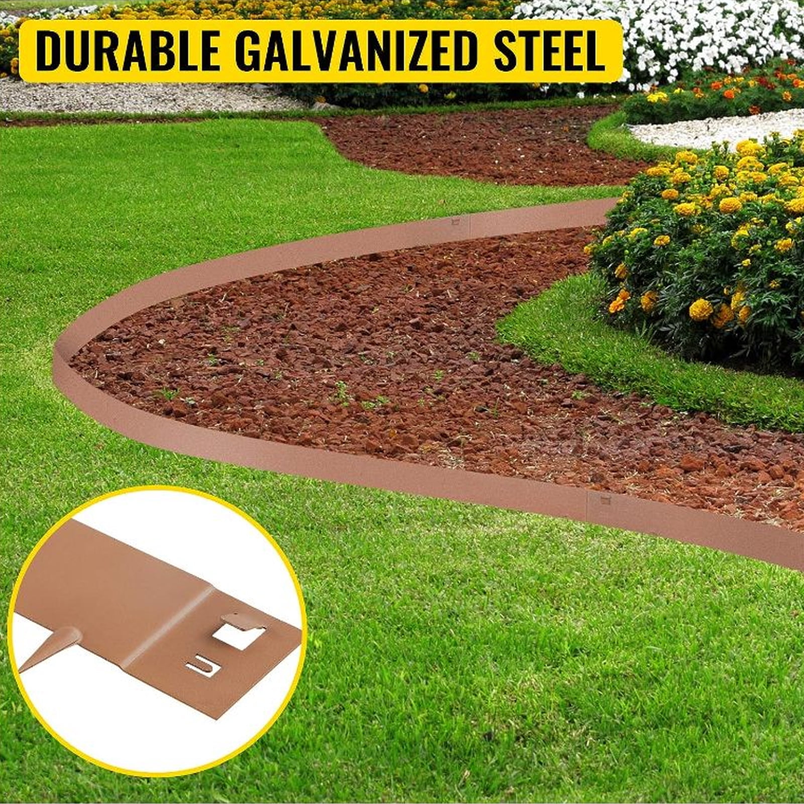 Landscape Border, Easy Fixation Weather Proof Bendable Rust Prevention Steel Lawn Edging 100x13cm Brown Powder Coating  For Yard