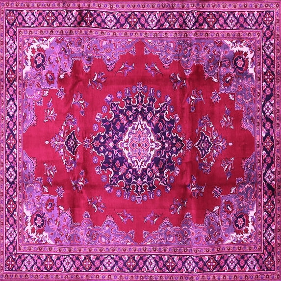 Ahgly Company Indoor Square Medallion Pink Traditional Area Rugs, 7' Square