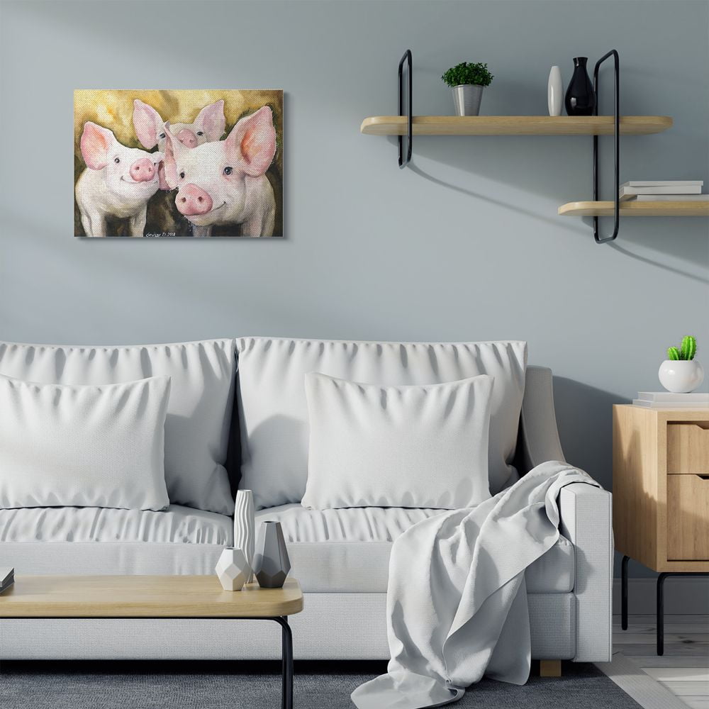 Stupell Industries Baby Pigs Animal Yellow Watercolor Painting Canvas Wall Art by George Dyachenko