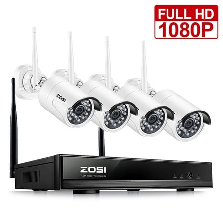 ZOSI 4 Channel Wifi NVR 1080p HD Wireless Outdoor Security IP Camera Video Home Surveillance